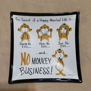 No Monkey Business glass dish trinket dish by Campana